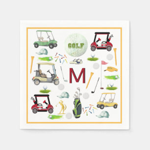 Serviette En Papier Hommes Anniversaire Retraite Golf Thème Monogramme