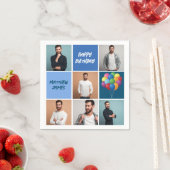 Serviette En Papier Hommes Photo Collage personnalisé bleu fête d'anni (En situation)