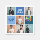 Serviette En Papier Hommes Photo Collage personnalisé bleu fête d'anni (Devant)