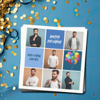 Hommes Photo Collage personnalisé bleu fête d'anni