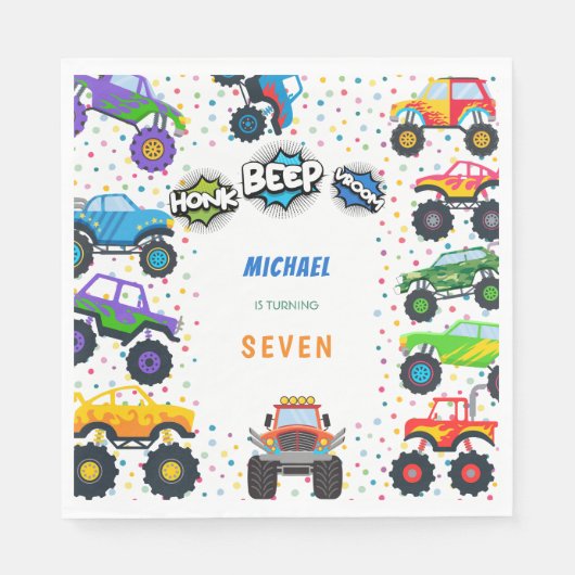 Serviette En Papier Honer beep vroom monstre camions garçon anniversai (Devant)
