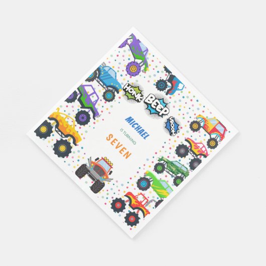 Serviette En Papier Honer beep vroom monstre camions garçon anniversai (Coin)