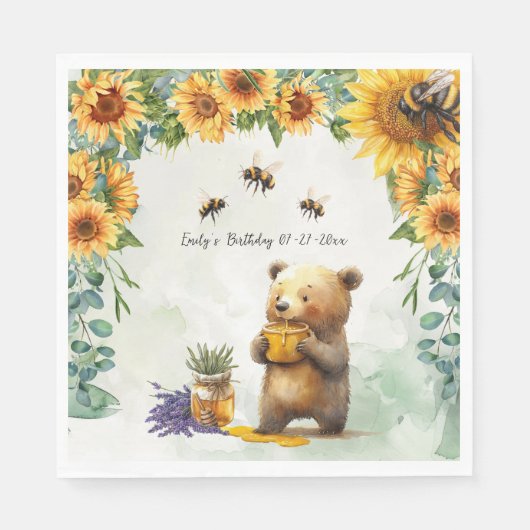 Serviette En Papier Honey Bear Anniversaire de fête Napkins (Devant)