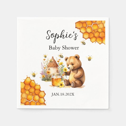 Serviette En Papier Honey Bee Bear Baby Shower (Devant)