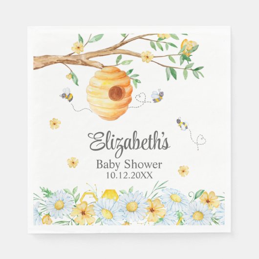 Serviette En Papier Honeypeb Bee Chamomile Baby shower (Devant)