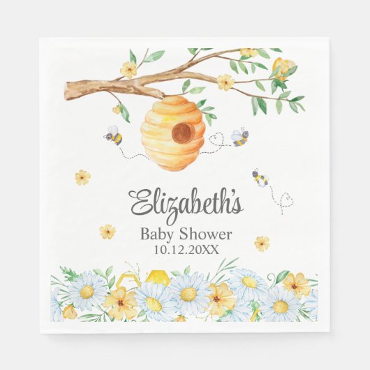 Serviette En Papier Honeypeb Bee Chamomile Baby shower (Devant)