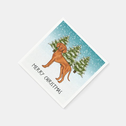 Serviette En Papier Hongrois Vizsla Chien Motoneige Forêt D'Hiver Et T (Coin)