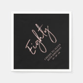 Serviette En Papier Honneur à huit Roses Gold & Black 80e anniversaire (Devant)