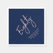 Serviette En Papier Honneur à huit Roses Gold & Navy 80e anniversaire (Devant)