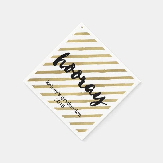 Serviette En Papier Hooray | Black & Faux Gold Stripe Graduation (Coin)