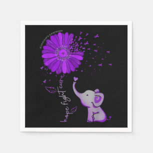 Serviette En Papier Hope Fight Cute Elephant Alzheimer's Purple Ribbon