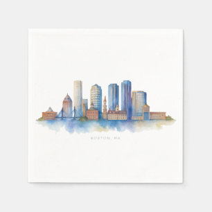 Serviette En Papier Horizon de la ville de Boston à l'aquarelle Mode