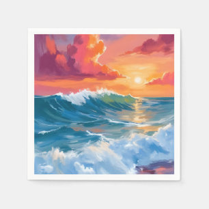 Serviette En Papier Horizon de Lumière Coucher de soleil aux vagues