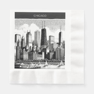 Serviette En Papier Horizon Moderne de Chicago Noir Blanc