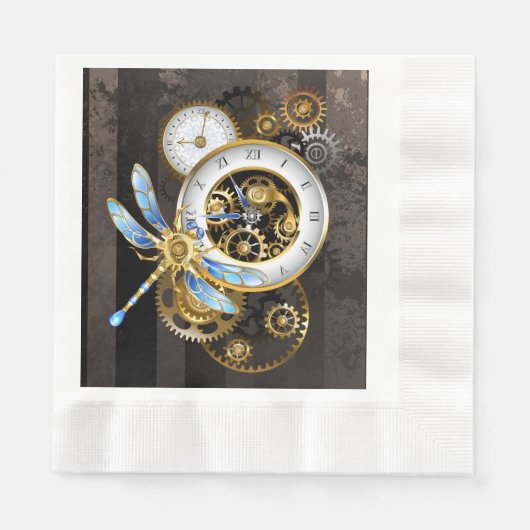 Serviette En Papier Horloge à vapeur avec libellule mécanique (Devant)
