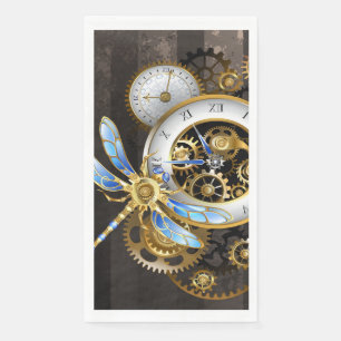 Serviette En Papier Horloge à vapeur avec libellule mécanique