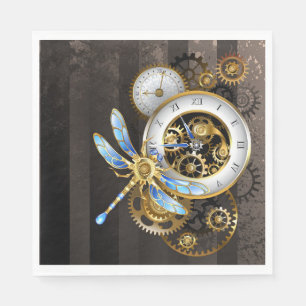 Serviette En Papier Horloge à vapeur avec libellule mécanique