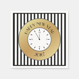 Serviette En Papier Horloge d'or et de gripes Minuit Bonne année