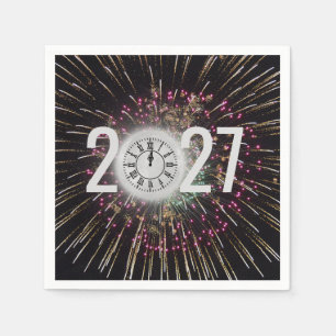 Serviette En Papier Horloge Lunaire et Feux d'Artifice 2027 Nouvel An