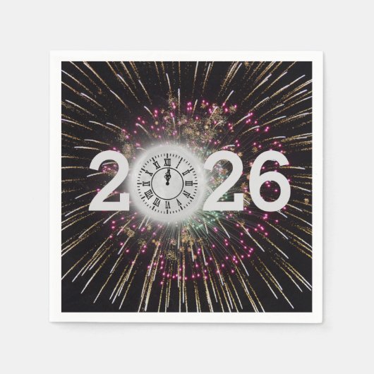 Serviette En Papier Horloge Lune et feux d'artifice 2026 Nouvel An Eve (Devant)
