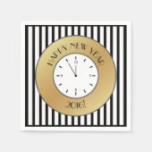 Serviette En Papier Horloge or et rayures minuit Bonne année (Devant)