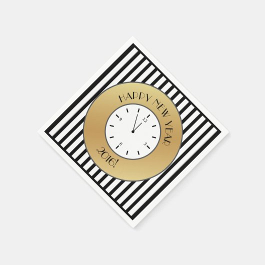 Serviette En Papier Horloge or et rayures minuit Bonne année (Coin)