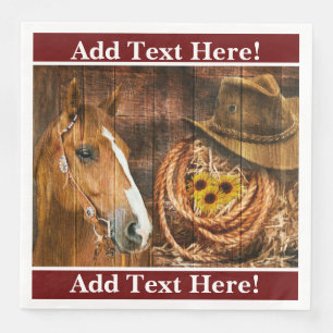 Serviette En Papier Horse Cowboy Casquette Lasso Sunflower Rustic Barq