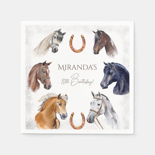 Serviette En Papier Horses équestre élégante fête d'anniversaire (Devant)