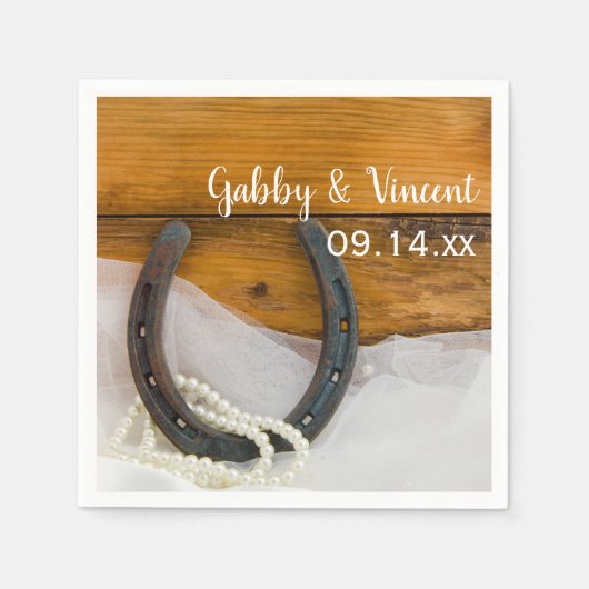 Serviette En Papier Horseshoe et Pearls Country Western Mariage (Devant)