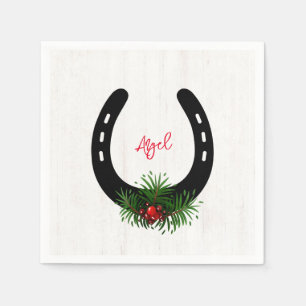 Serviette En Papier Horseshoe Silhouette Noël Vert NOM