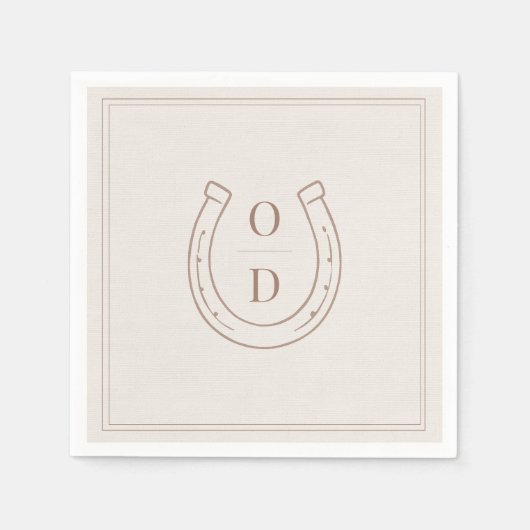 Serviette En Papier Horseshoe Western Country Brown Monogram Wedding (Devant)