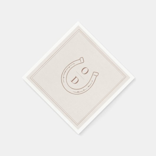 Serviette En Papier Horseshoe Western Country Brown Monogram Wedding (Coin)