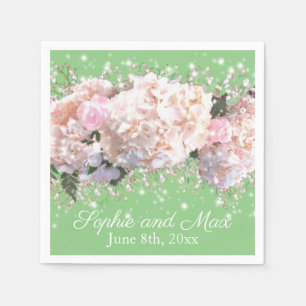 Serviette En Papier Hortensias romantiques blancs roses, fleurs blanch
