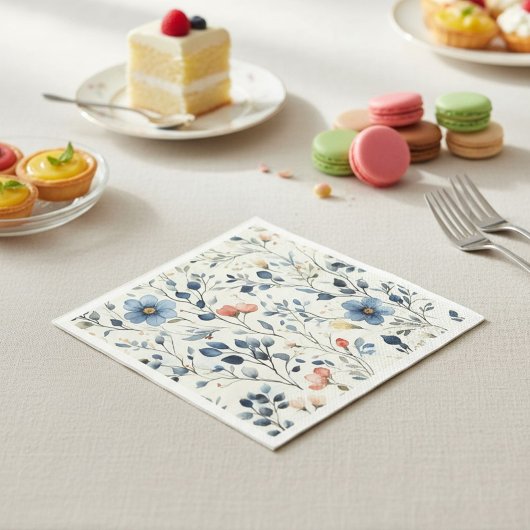 Serviette En Papier Hostess Blue Floral Watercolor Event