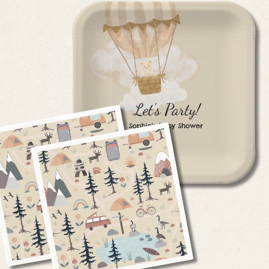 Serviette En Papier Hot Air Balloon, Adventure Awaits, Earth Tone 