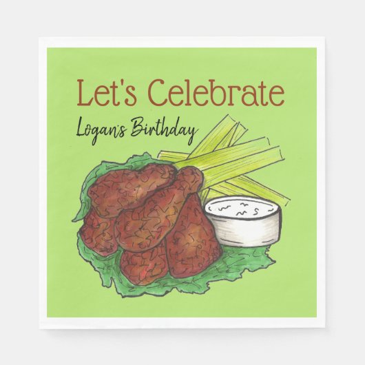 Serviette En Papier Hot Chicken Wings Fêtons la fête d'anniversaire (Devant)