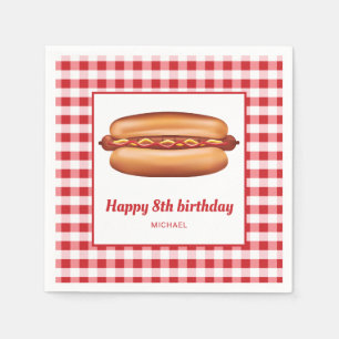Serviette En Papier Hot Dog Sur Red En vichy Motif Joyeux anniversaire