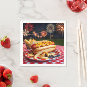 Serviette En Papier Hot Dog with America Text et Fireworks (En situation)