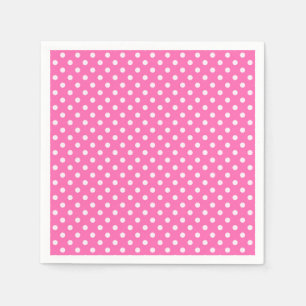 Serviette En Papier Hot Pink #2 et White Polka Dots