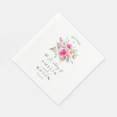 Serviette En Papier Hot Pink Floral Watercolor Wedding  (Coin)