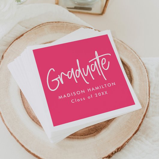 Serviette En Papier Hot Pink | Graduation de script de préppy