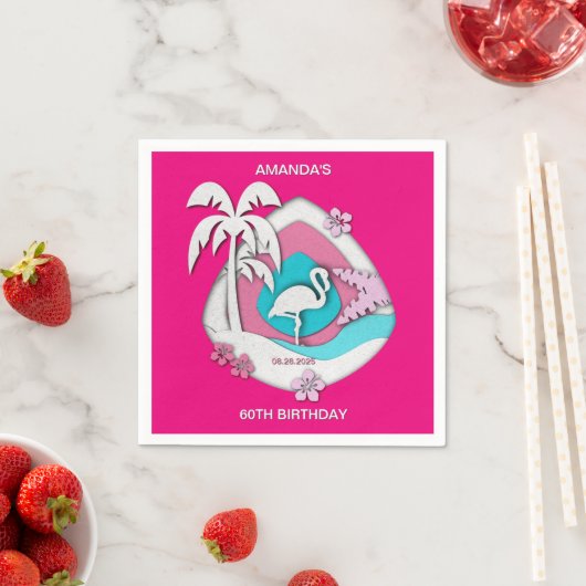 Serviette En Papier Hot Pink Tropical Flamingo 60th Birthday Party (En situation)