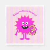 Serviette En Papier Hot rose 3ème anniversaire fille Monster mignon Fu (Devant)