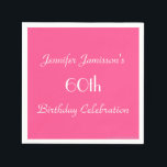 Serviette En Papier Hot rose 60e anniversaire de fête minimaliste papi<br><div class="desc">Un arrière - plan rose vif décore cette serviette unique et amusante minimaliste de fête d'anniversaire. Bien que la valeur par défaut indique "60e anniversaire", vous pouvez facilement modifier le texte pour le nom, le nombre d'années et l'événement. Très féminine et féminine ! Tous droits réservés © 2014 Alan &...</div>