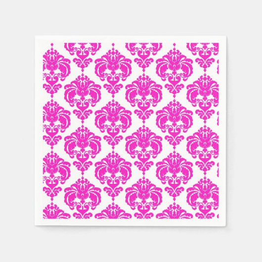Serviette En Papier Hot rose & blanc Damask Chic Elegant Party (Devant)