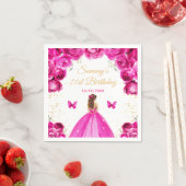 Serviette En Papier Hot rose Brown cheveux princesse fête d'anniversai (En situation)