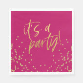 Serviette En Papier Hot rose et Gold Confetti Party (Devant)