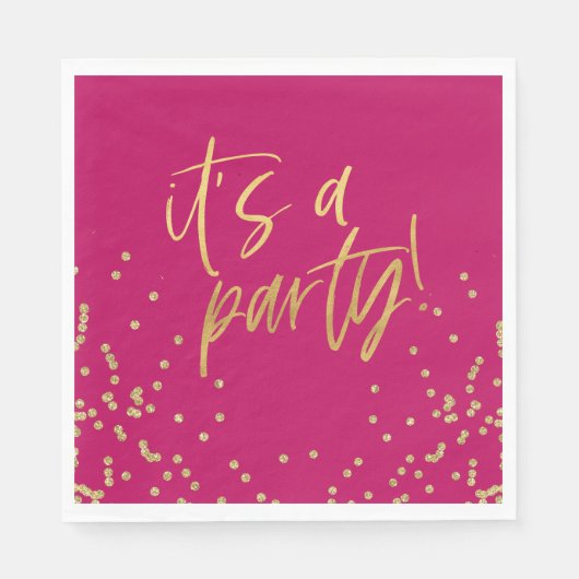 Serviette En Papier Hot rose et Gold Confetti Party (Devant)