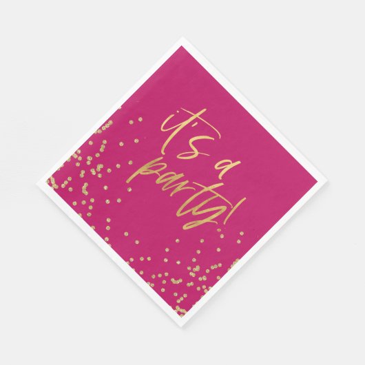 Serviette En Papier Hot rose et Gold Confetti Party (Coin)