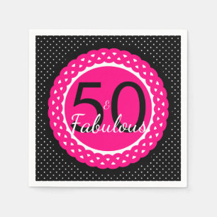 Serviette En Papier Hot rose et noir 50 & Fabuleux fête d'anniversaire
